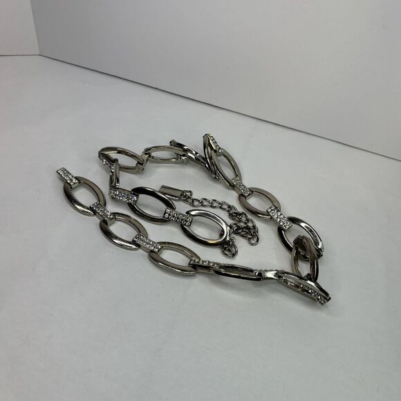 Vintage Diamond Link Marquis Eye Shaped Silver Belt Chain Womens - Picture 3 of 7